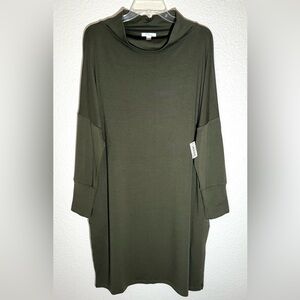 Daily Ritual Olive Green Women's Jersey Knit Dress Cowl Neck with Pockets